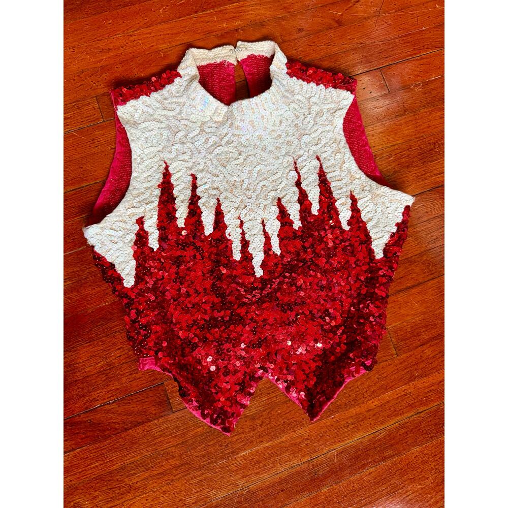 Vintage 60s Algy Red White Sequin Crop Top Costume Festival Rave Party Small Med